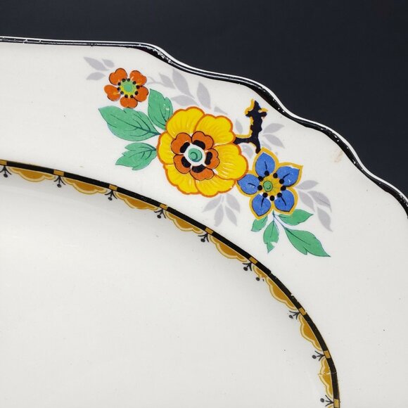 Art Deco Platter Myott Son & Co 2635 Black Edge Floral 11.75" Stafford - Picture 2 of 9